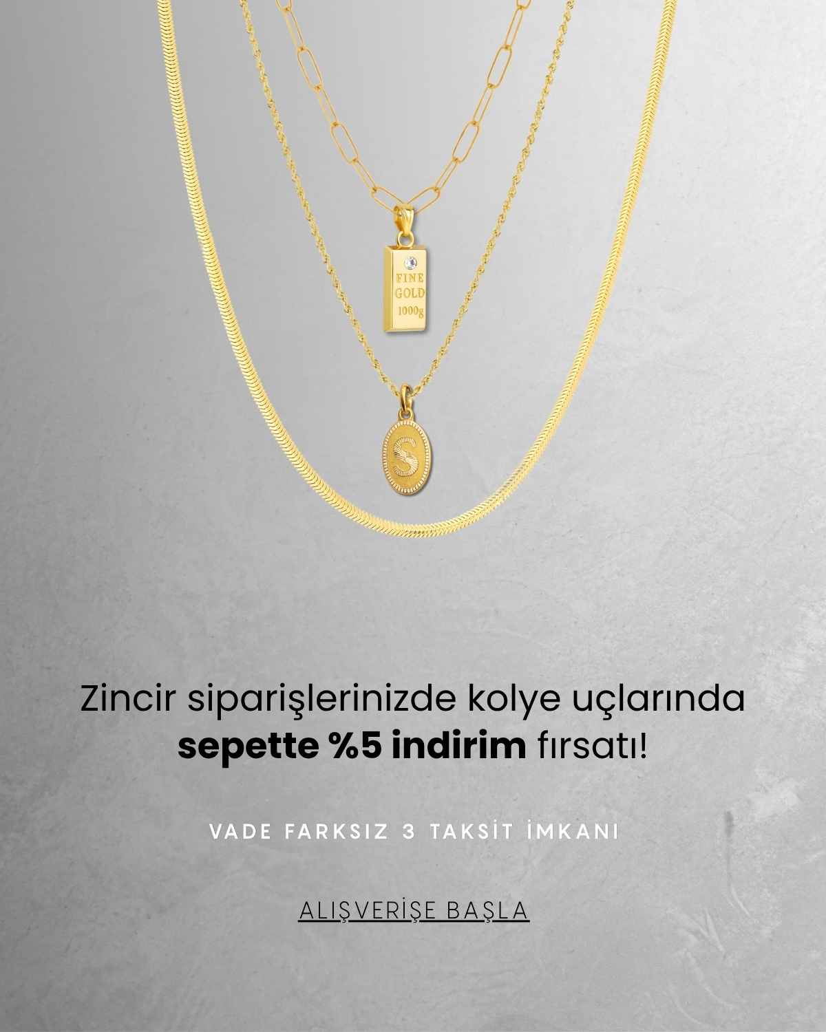 Zincir siparişlerinize özel, kolye uçlarında sepette %5 indirim fırsatını kaçırmayın.